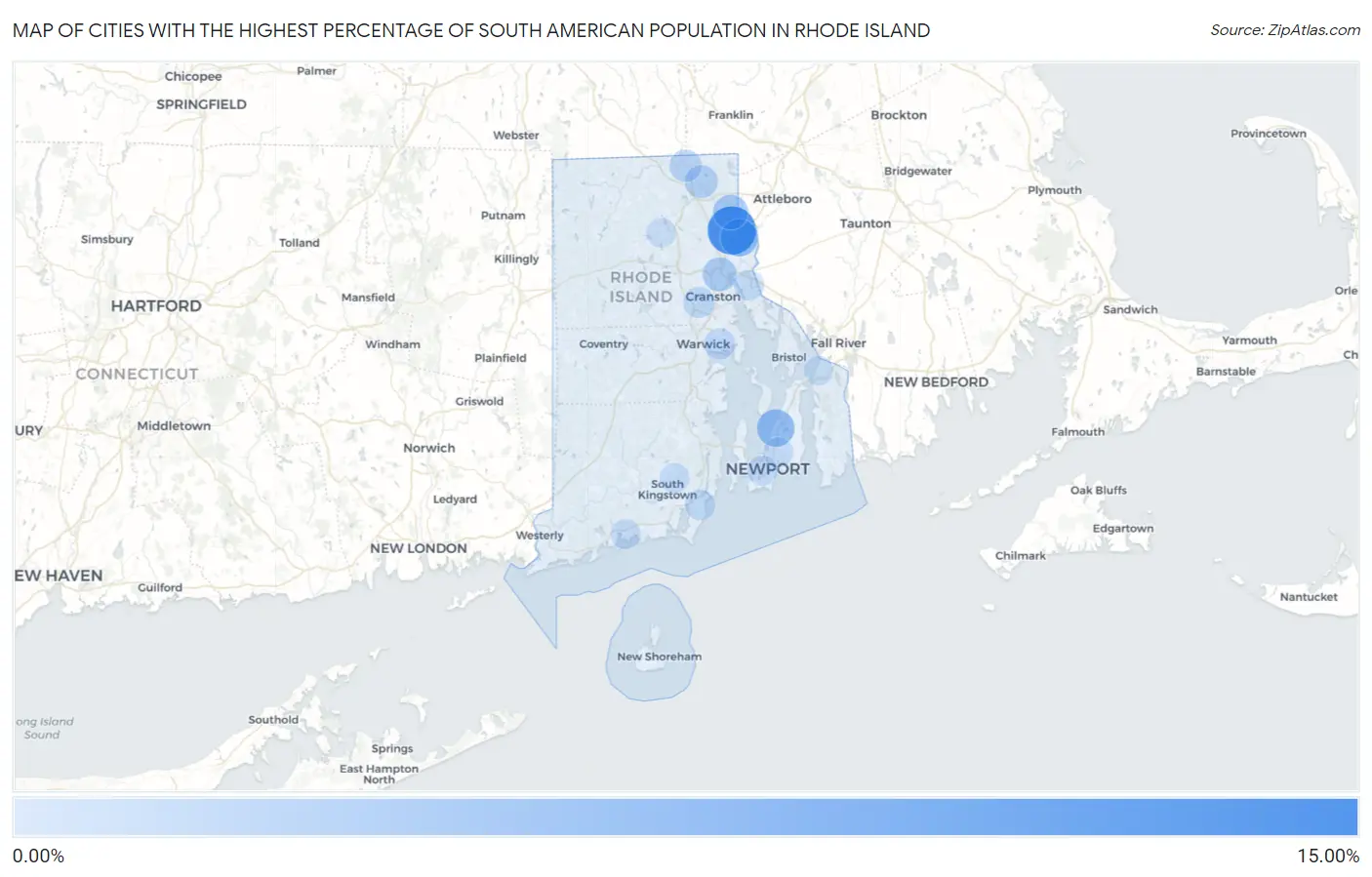 Cities with the Highest Percentage of South American Population in Rhode Island Map