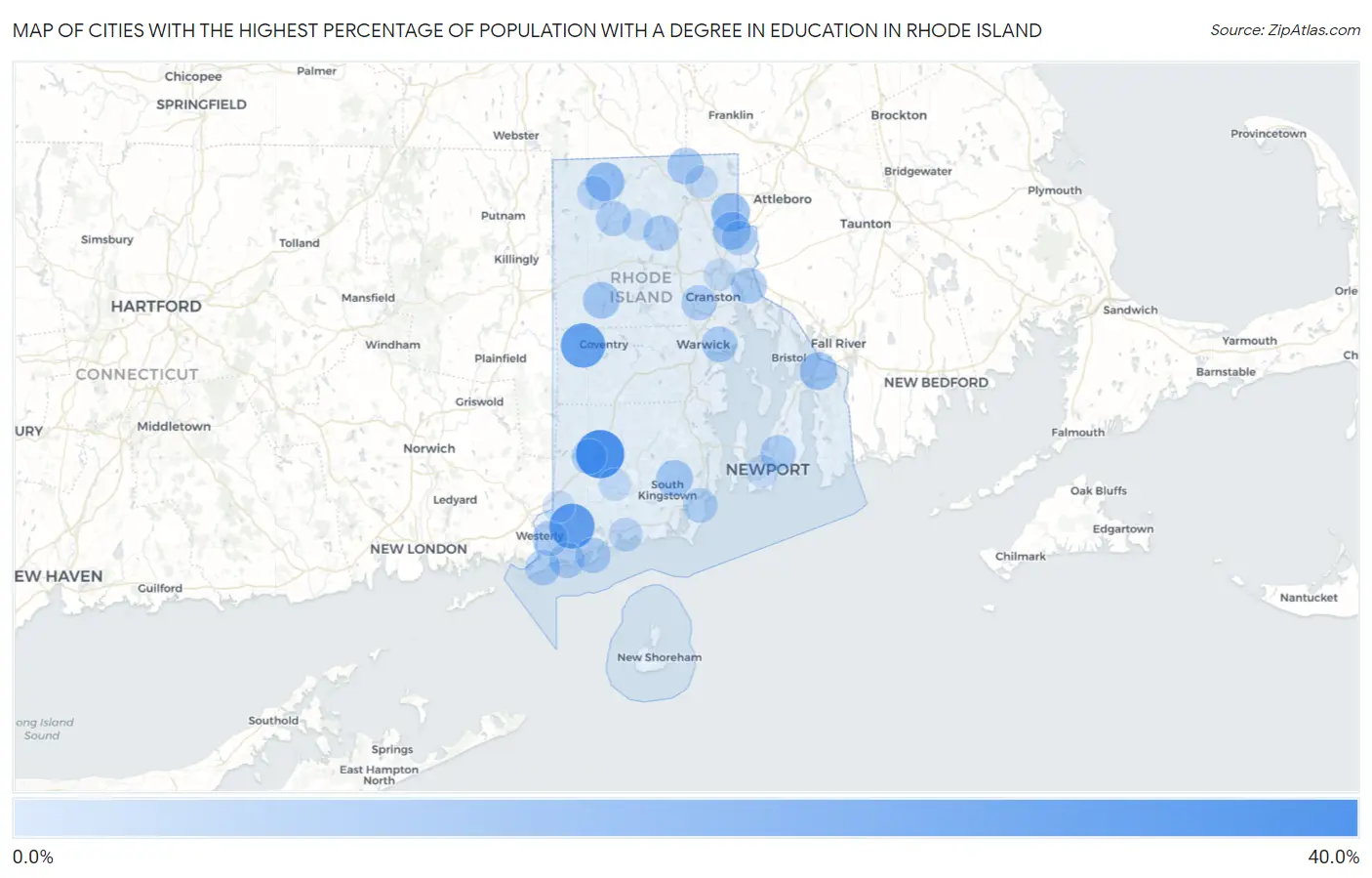 Cities with the Highest Percentage of Population with a Degree in Education in Rhode Island Map