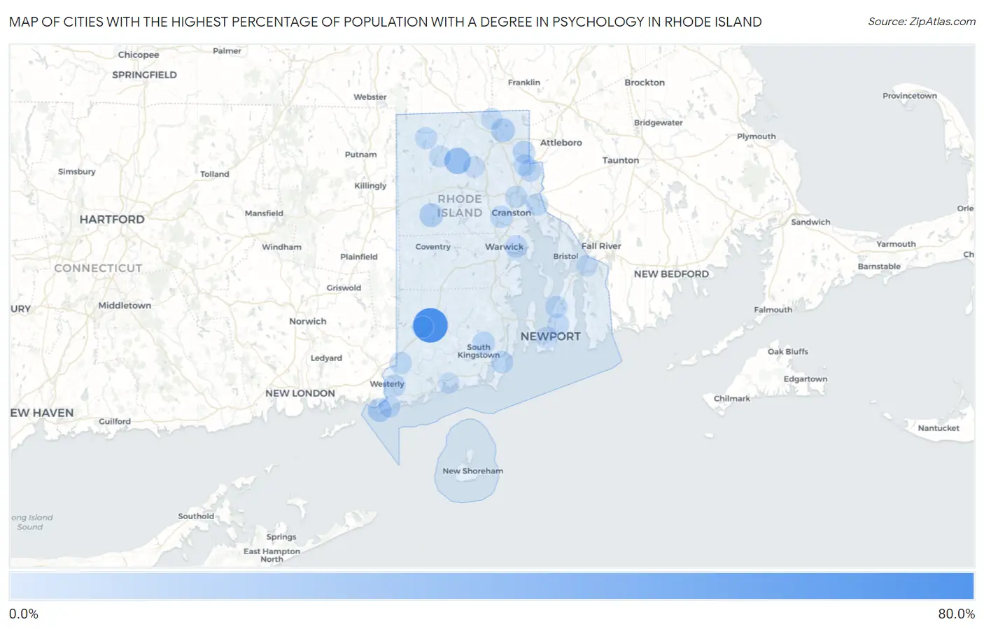 Cities with the Highest Percentage of Population with a Degree in Psychology in Rhode Island Map