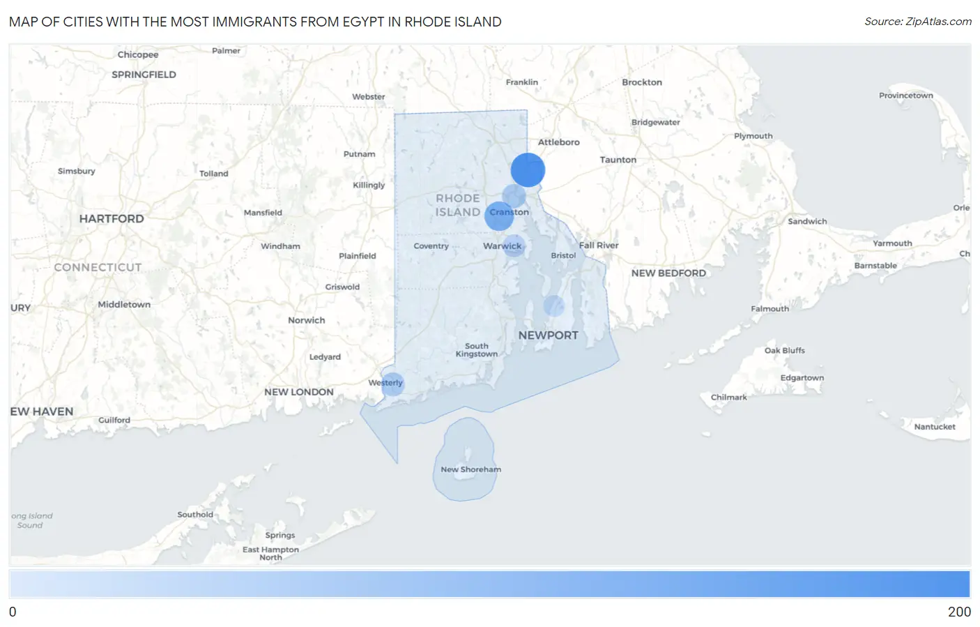 Cities with the Most Immigrants from Egypt in Rhode Island Map