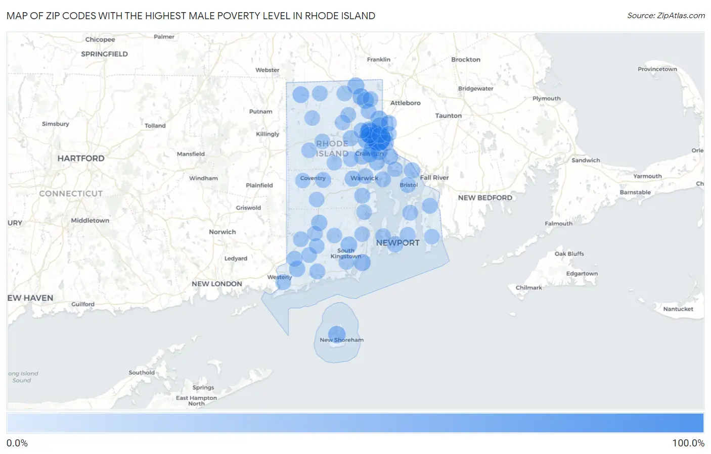 Zip Codes with the Highest Male Poverty Level in Rhode Island Map