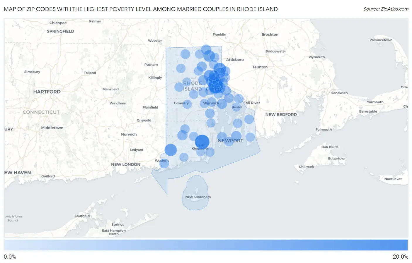 Zip Codes with the Highest Poverty Level Among Married Couples in Rhode Island Map