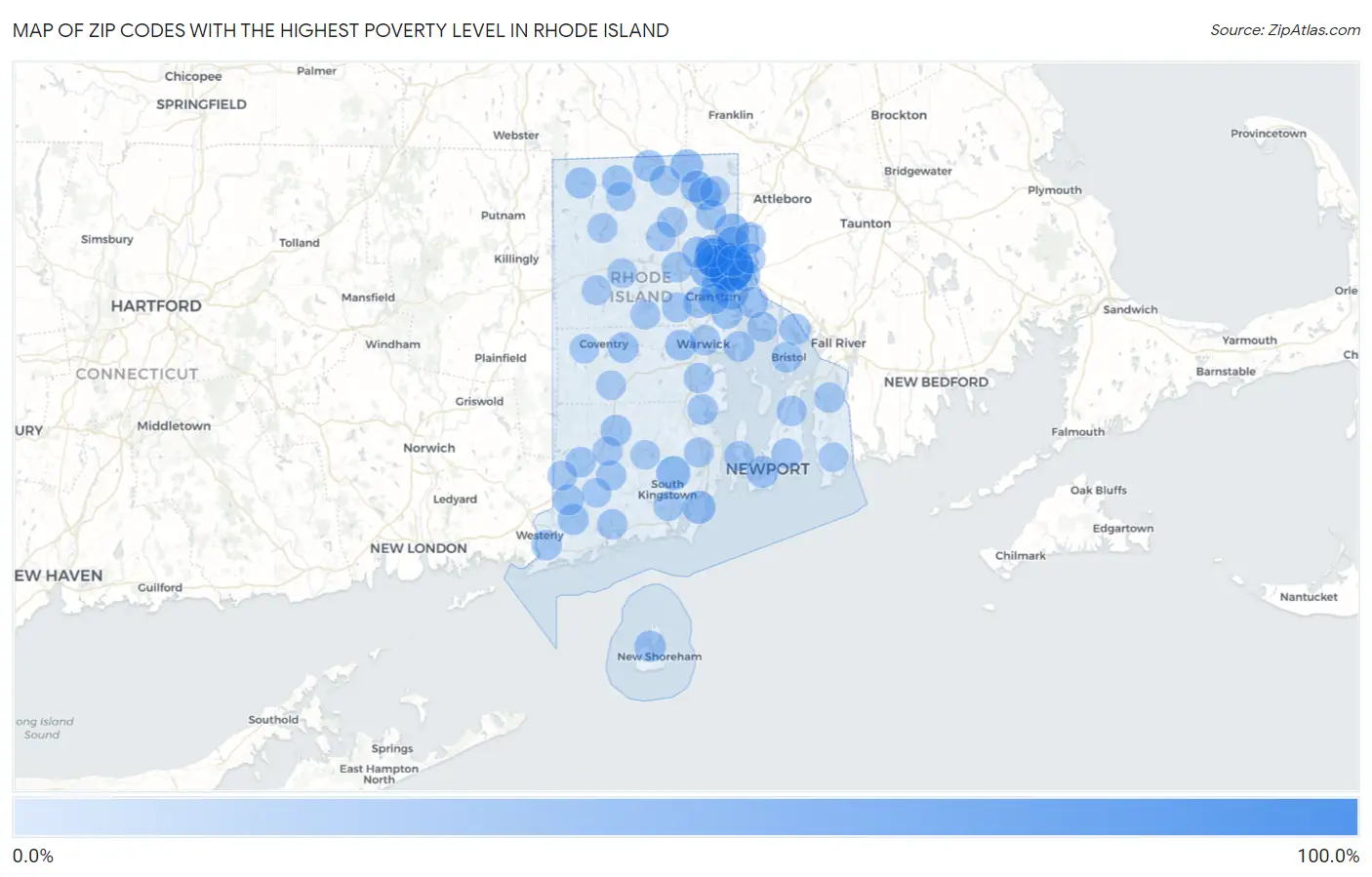 Zip Codes with the Highest Poverty Level in Rhode Island Map