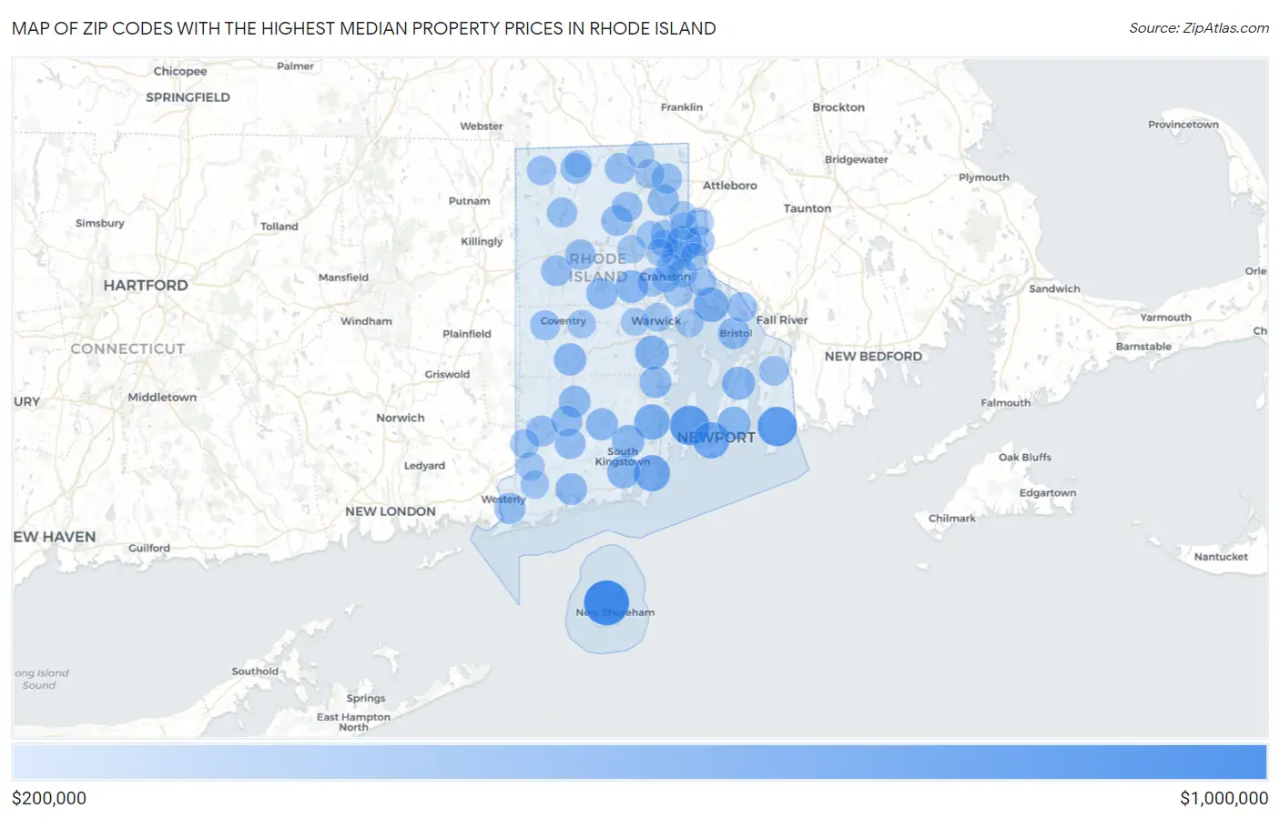 Zip Codes with the Highest Median Property Prices in Rhode Island Map