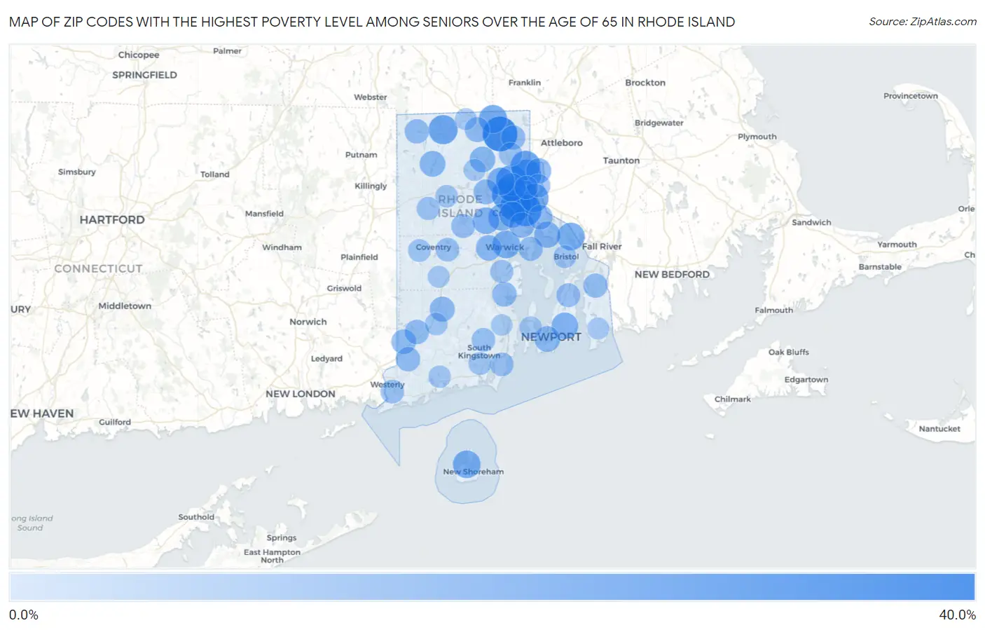 Zip Codes with the Highest Poverty Level Among Seniors Over the Age of 65 in Rhode Island Map