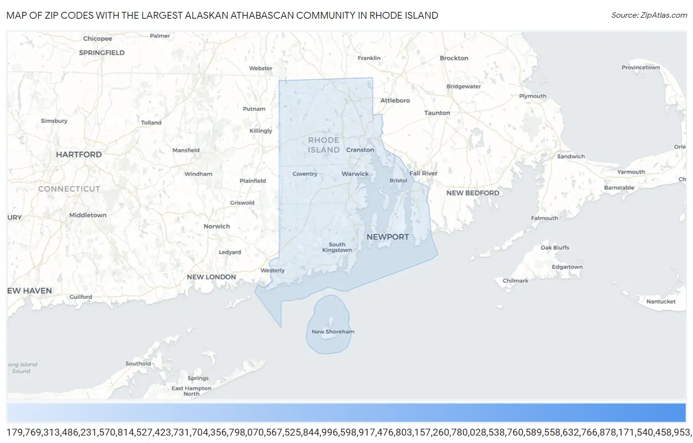 Zip Codes with the Largest Alaskan Athabascan Community in Rhode Island Map