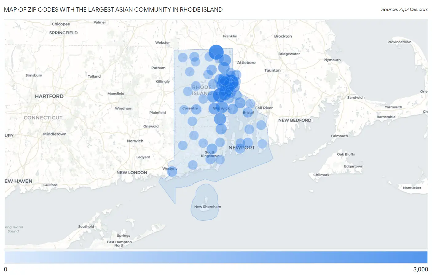 Zip Codes with the Largest Asian Community in Rhode Island Map