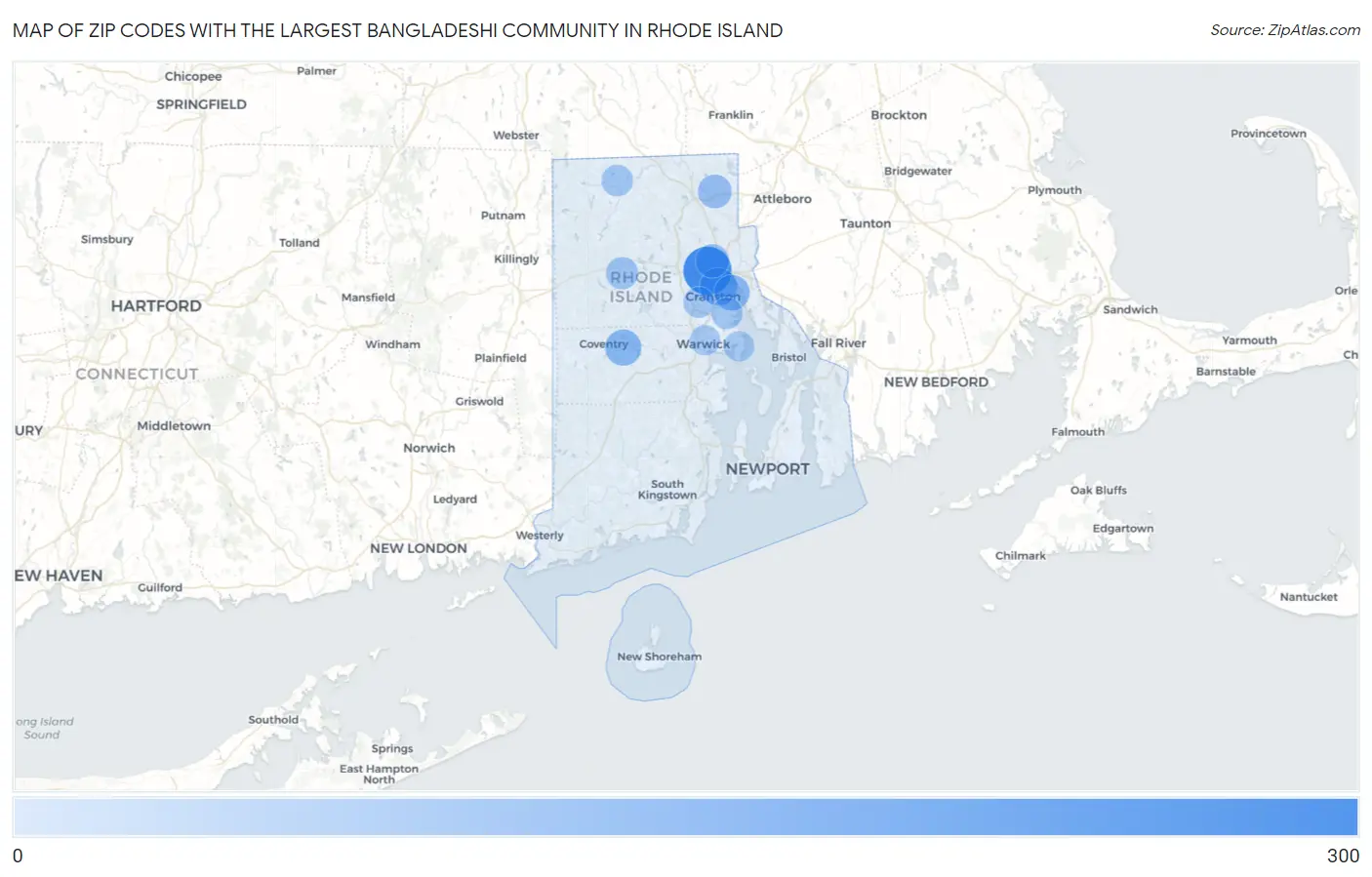 Zip Codes with the Largest Bangladeshi Community in Rhode Island Map