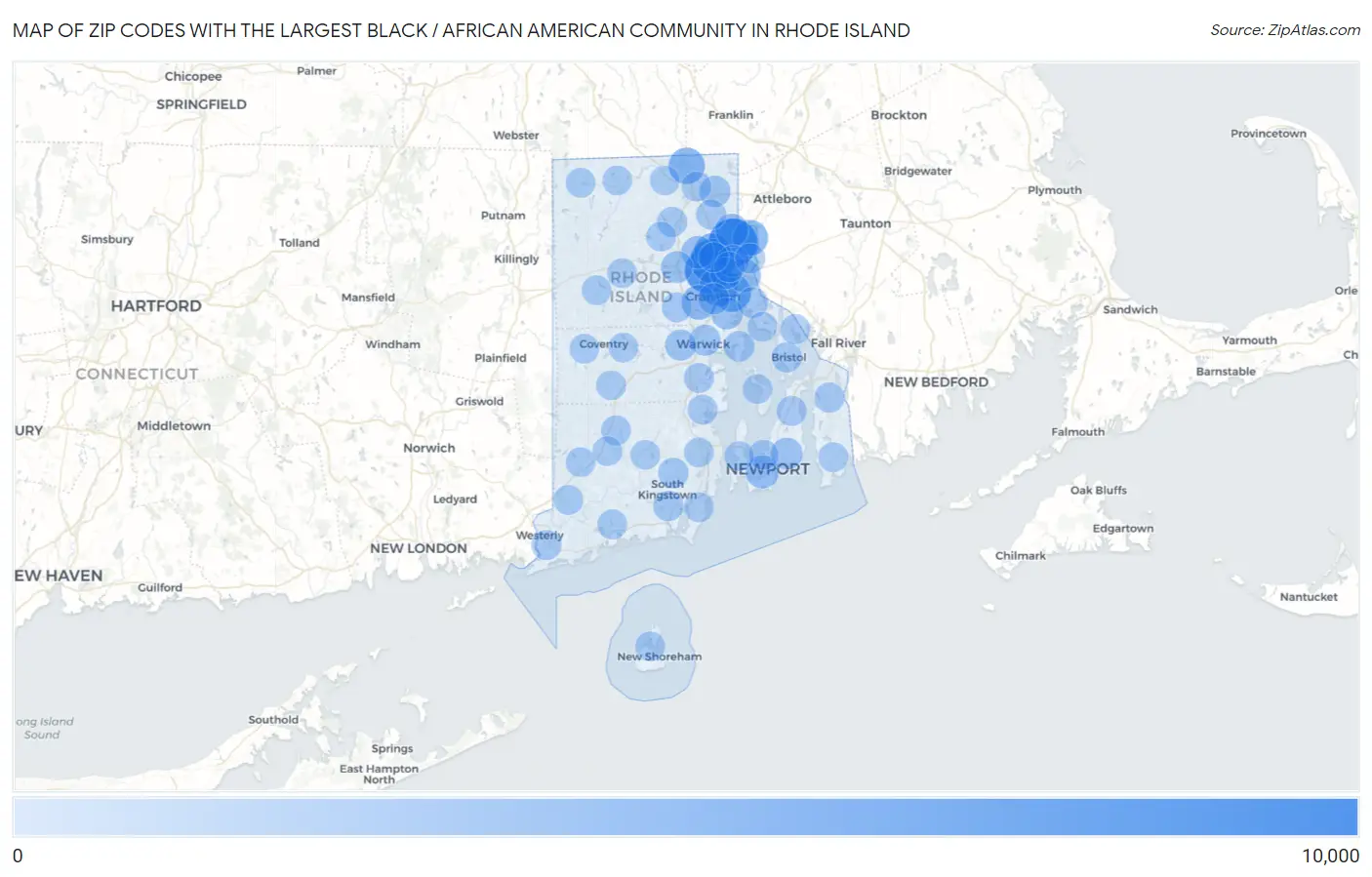 Zip Codes with the Largest Black / African American Community in Rhode Island Map