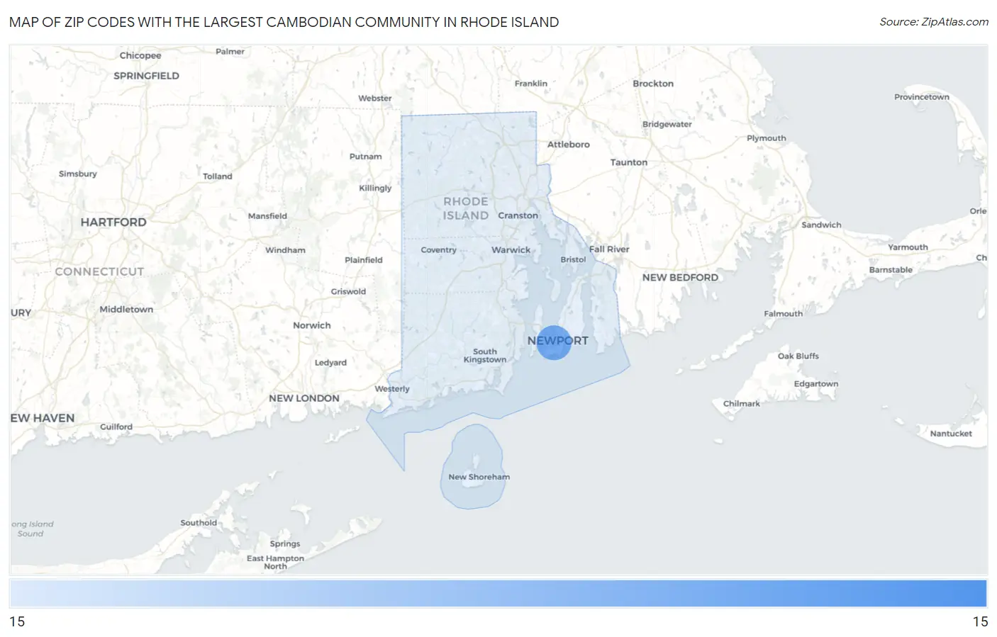 Zip Codes with the Largest Cambodian Community in Rhode Island Map