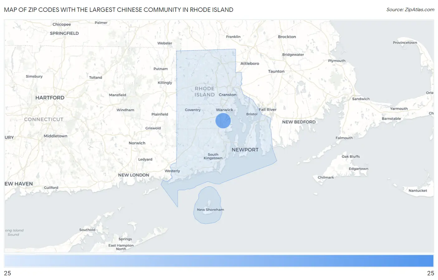 Zip Codes with the Largest Chinese Community in Rhode Island Map