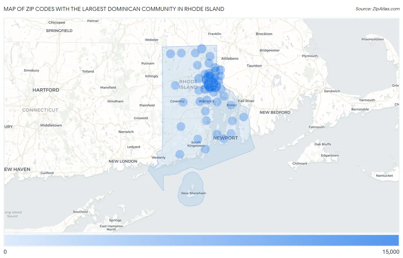 Zip Codes with the Largest Dominican Community in Rhode Island Map