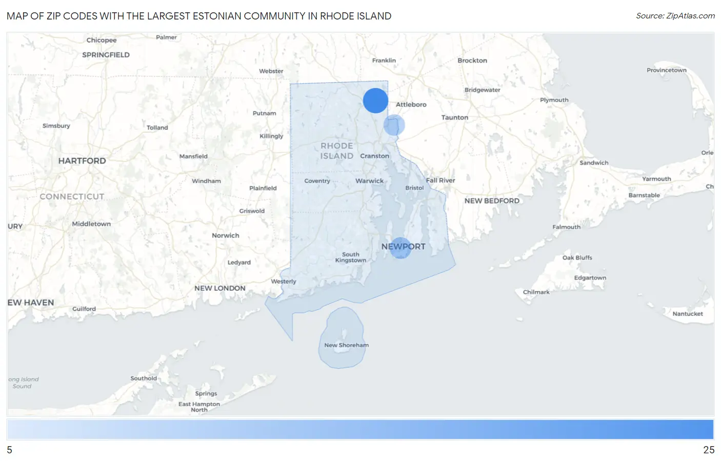 Zip Codes with the Largest Estonian Community in Rhode Island Map