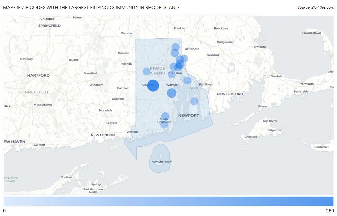 Zip Codes with the Largest Filipino Community in Rhode Island Map