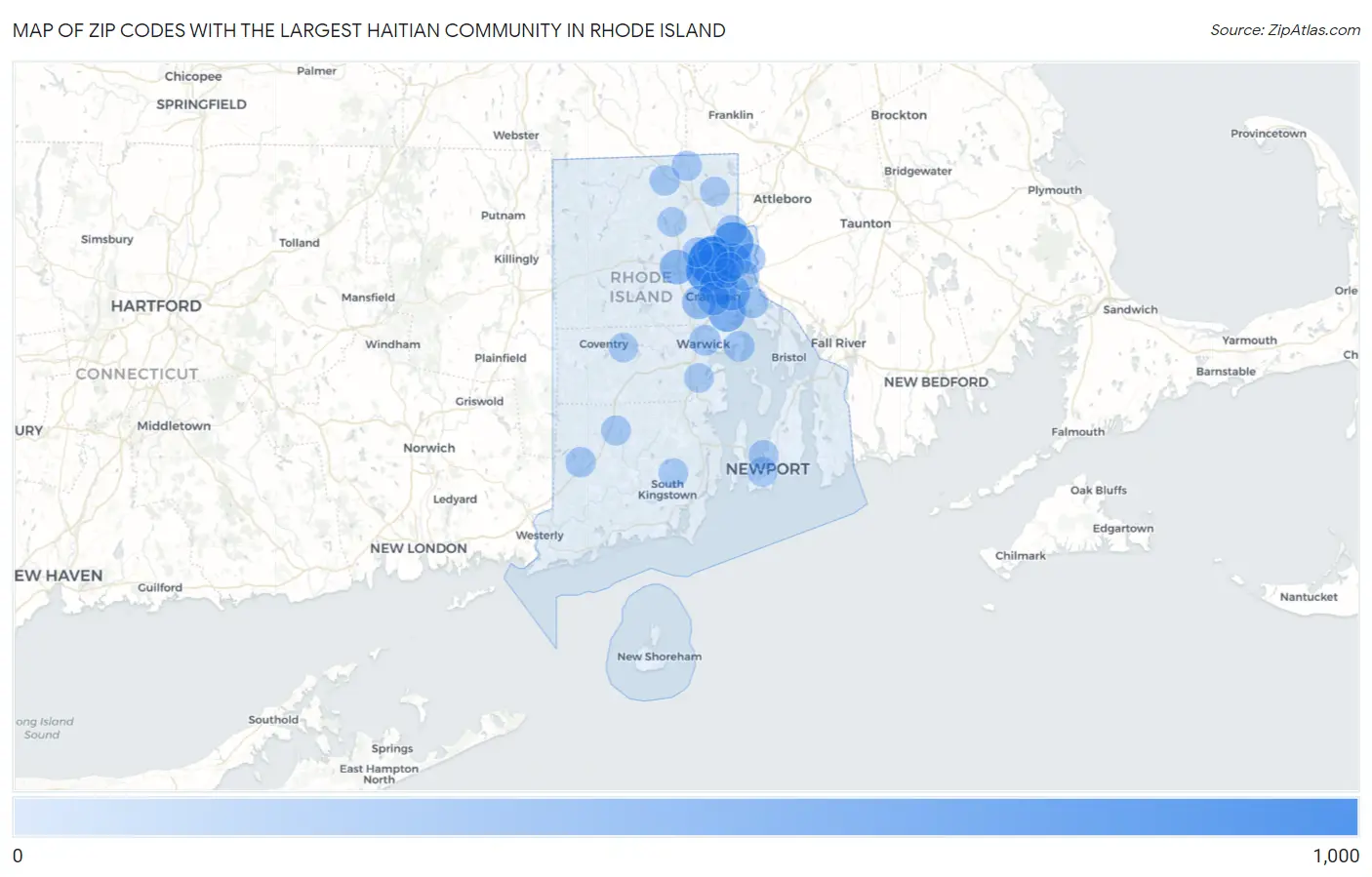 Zip Codes with the Largest Haitian Community in Rhode Island Map
