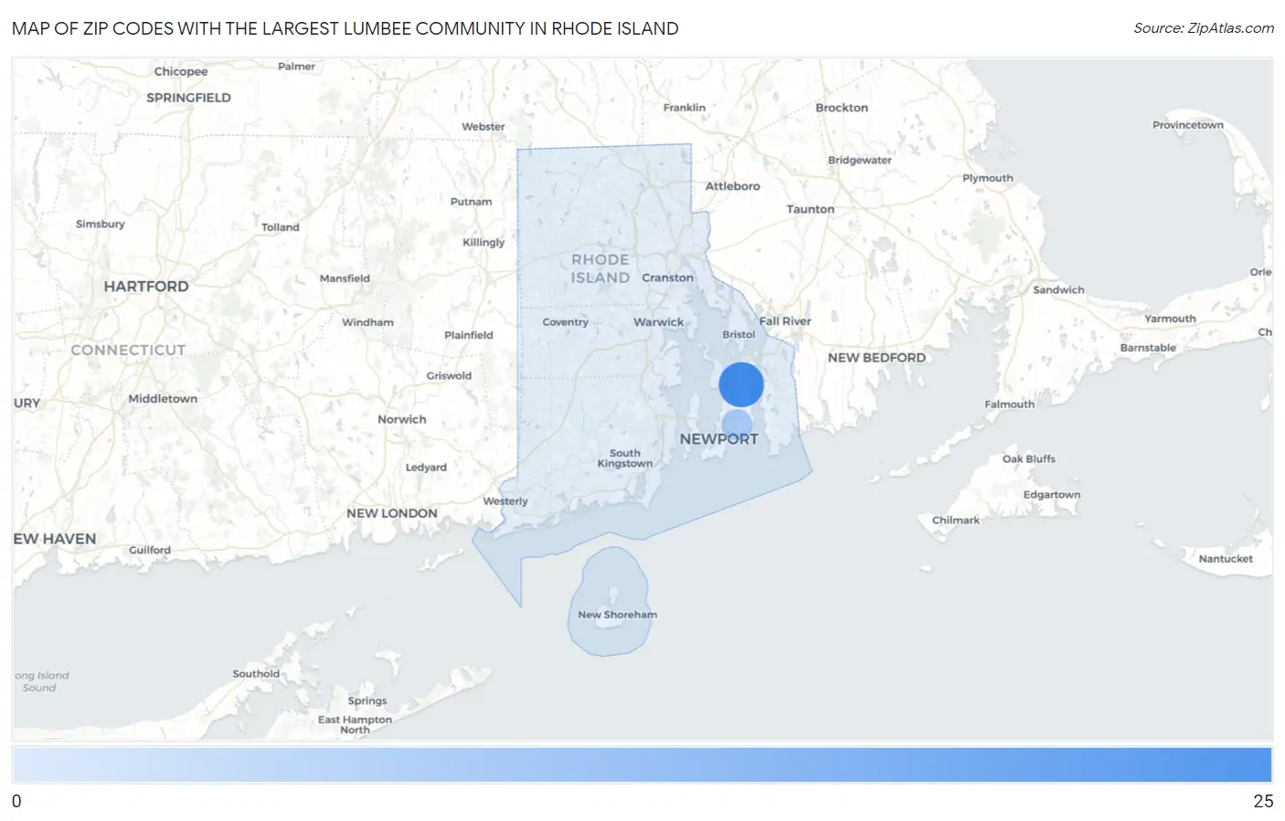 Zip Codes with the Largest Lumbee Community in Rhode Island Map