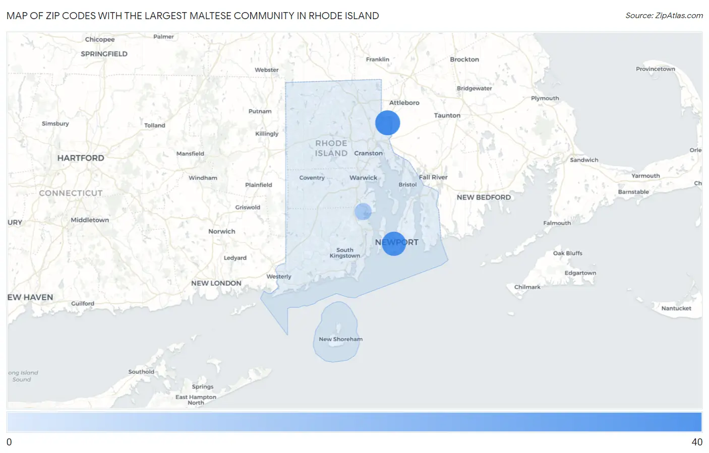 Zip Codes with the Largest Maltese Community in Rhode Island Map