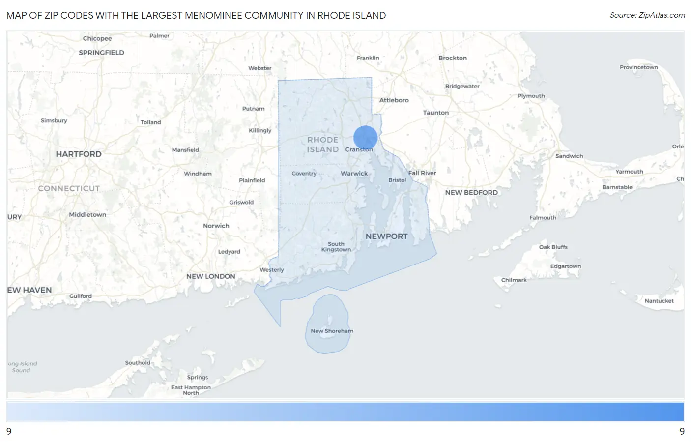 Zip Codes with the Largest Menominee Community in Rhode Island Map