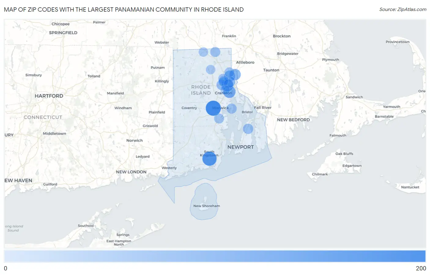 Zip Codes with the Largest Panamanian Community in Rhode Island Map