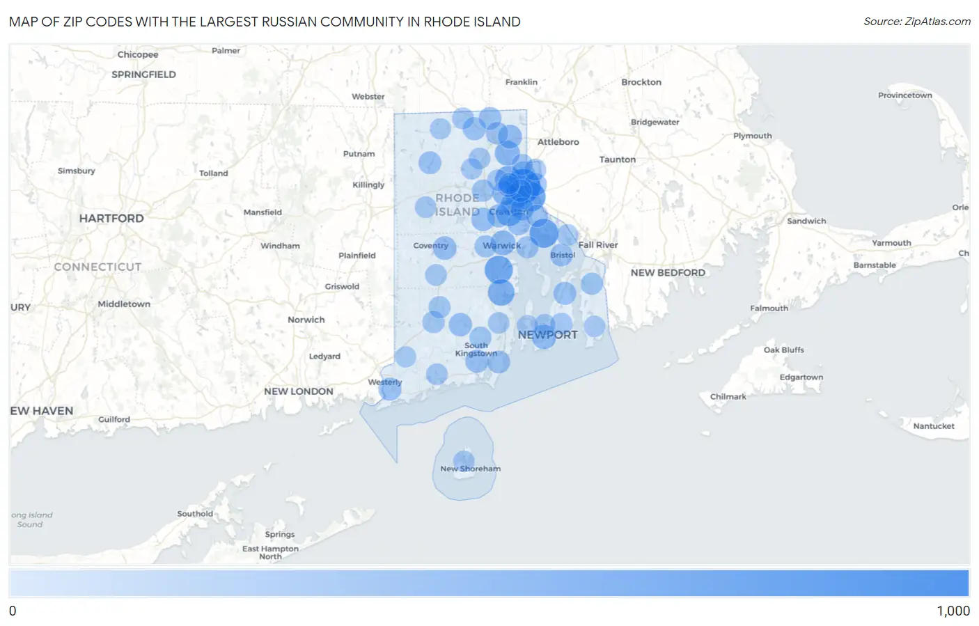 Zip Codes with the Largest Russian Community in Rhode Island Map