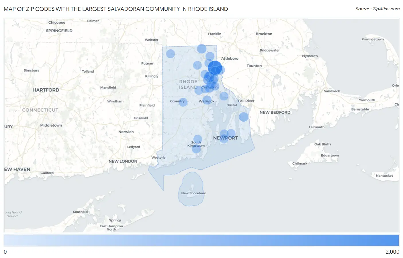 Zip Codes with the Largest Salvadoran Community in Rhode Island Map