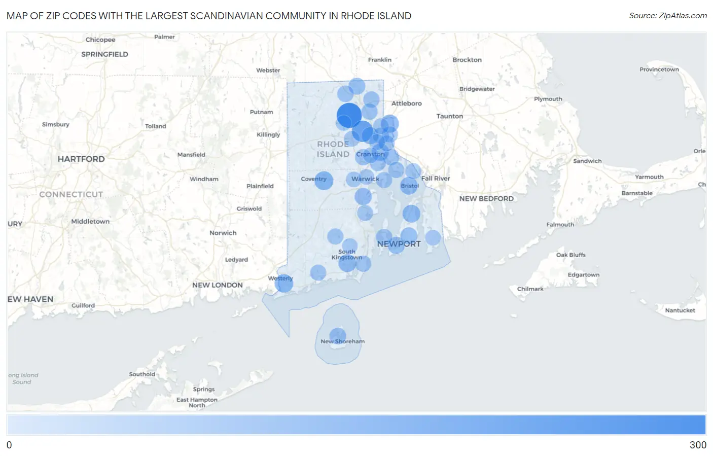 Zip Codes with the Largest Scandinavian Community in Rhode Island Map