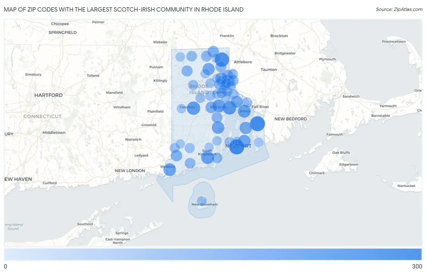 Zip Codes with the Largest Scotch-Irish Community in Rhode Island Map