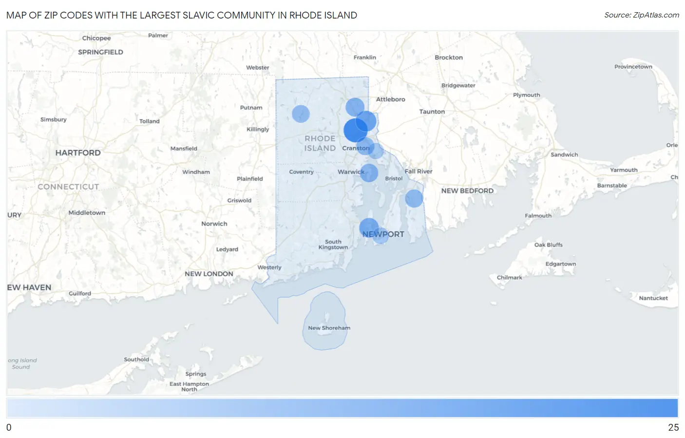 Zip Codes with the Largest Slavic Community in Rhode Island Map