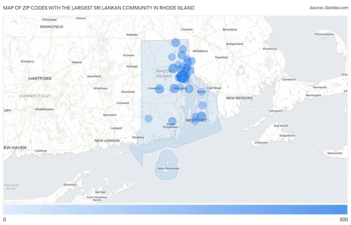 Zip Codes with the Largest Sri Lankan Community in Rhode Island Map