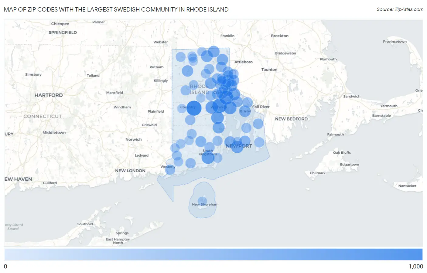 Zip Codes with the Largest Swedish Community in Rhode Island Map