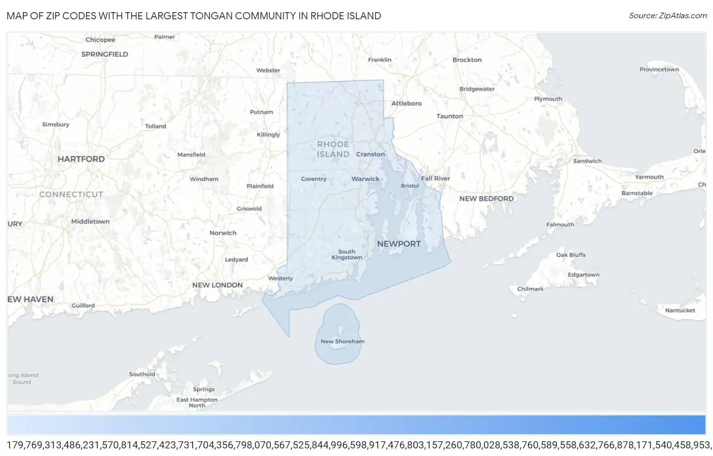 Zip Codes with the Largest Tongan Community in Rhode Island Map