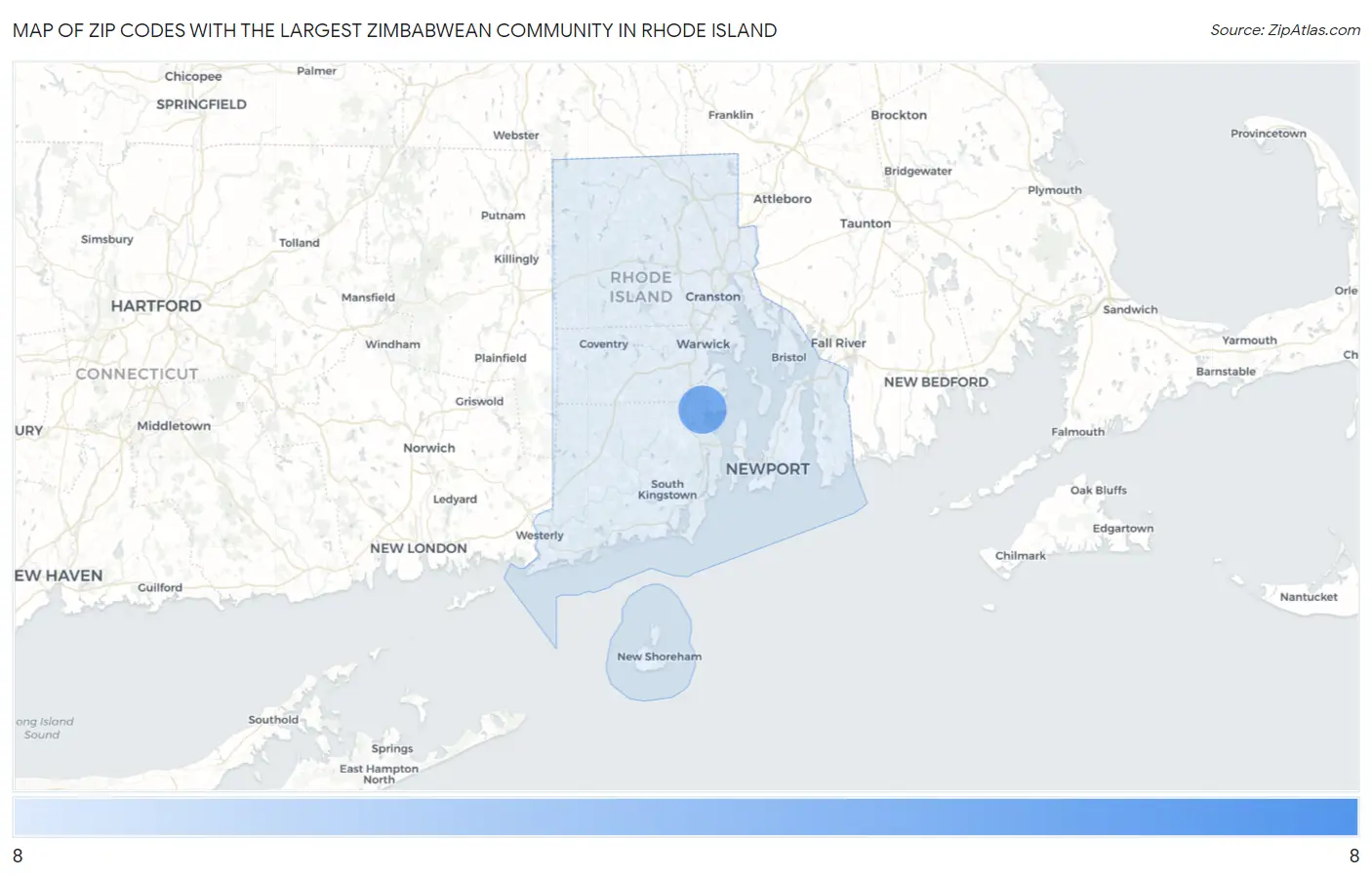 Zip Codes with the Largest Zimbabwean Community in Rhode Island Map
