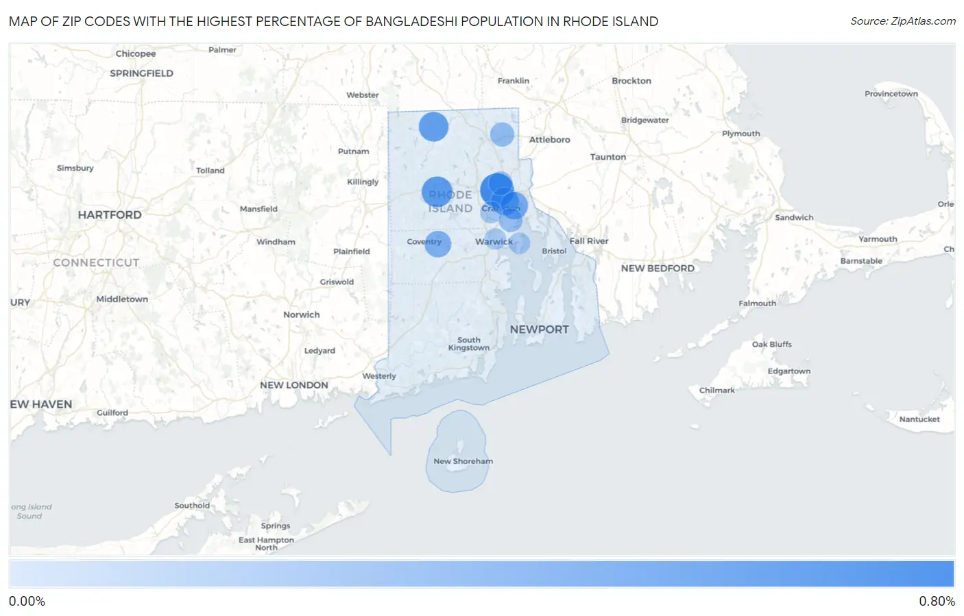 Zip Codes with the Highest Percentage of Bangladeshi Population in Rhode Island Map