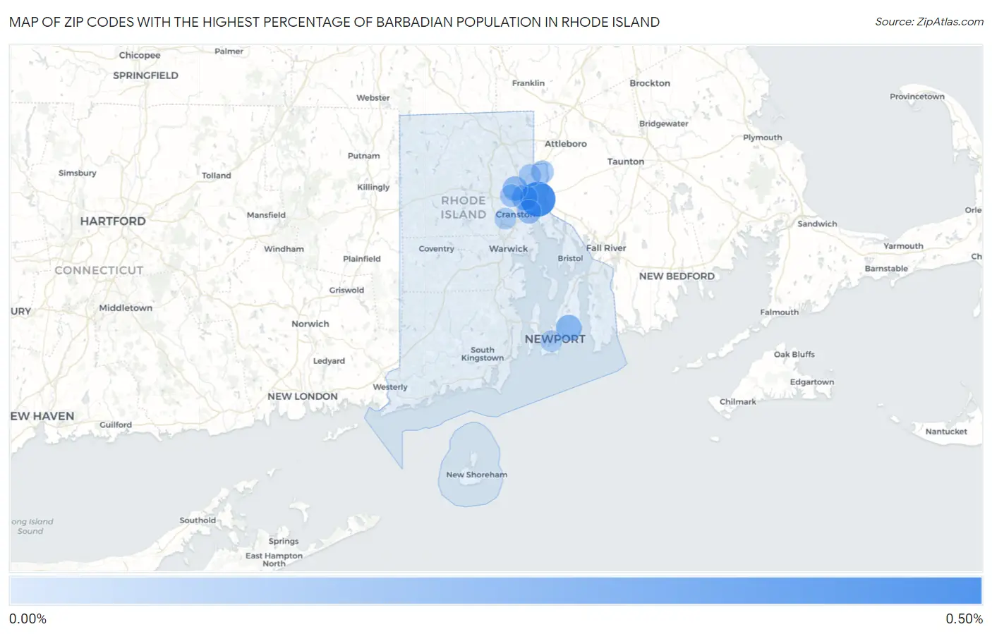 Zip Codes with the Highest Percentage of Barbadian Population in Rhode Island Map