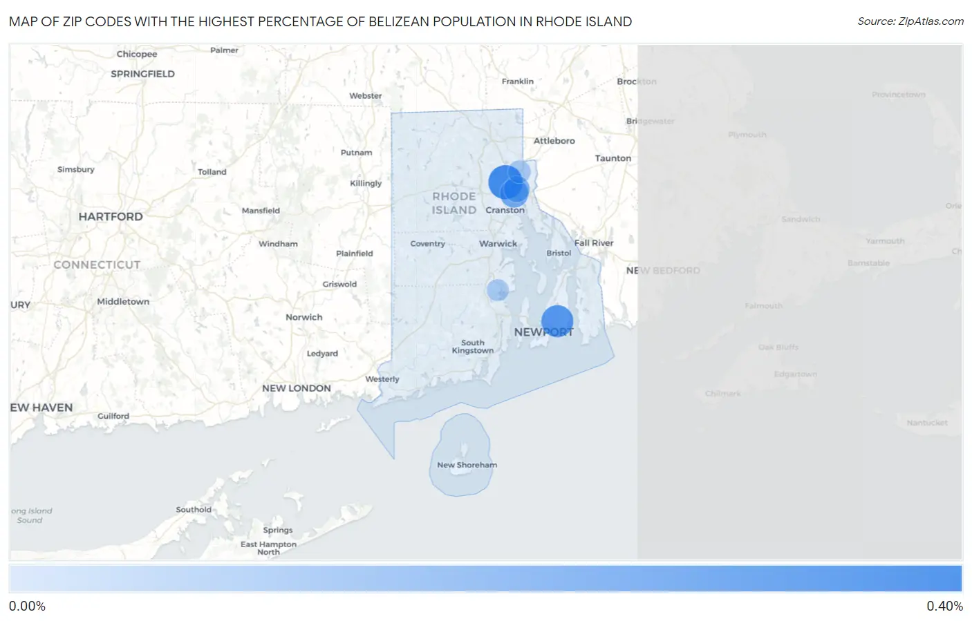 Zip Codes with the Highest Percentage of Belizean Population in Rhode Island Map