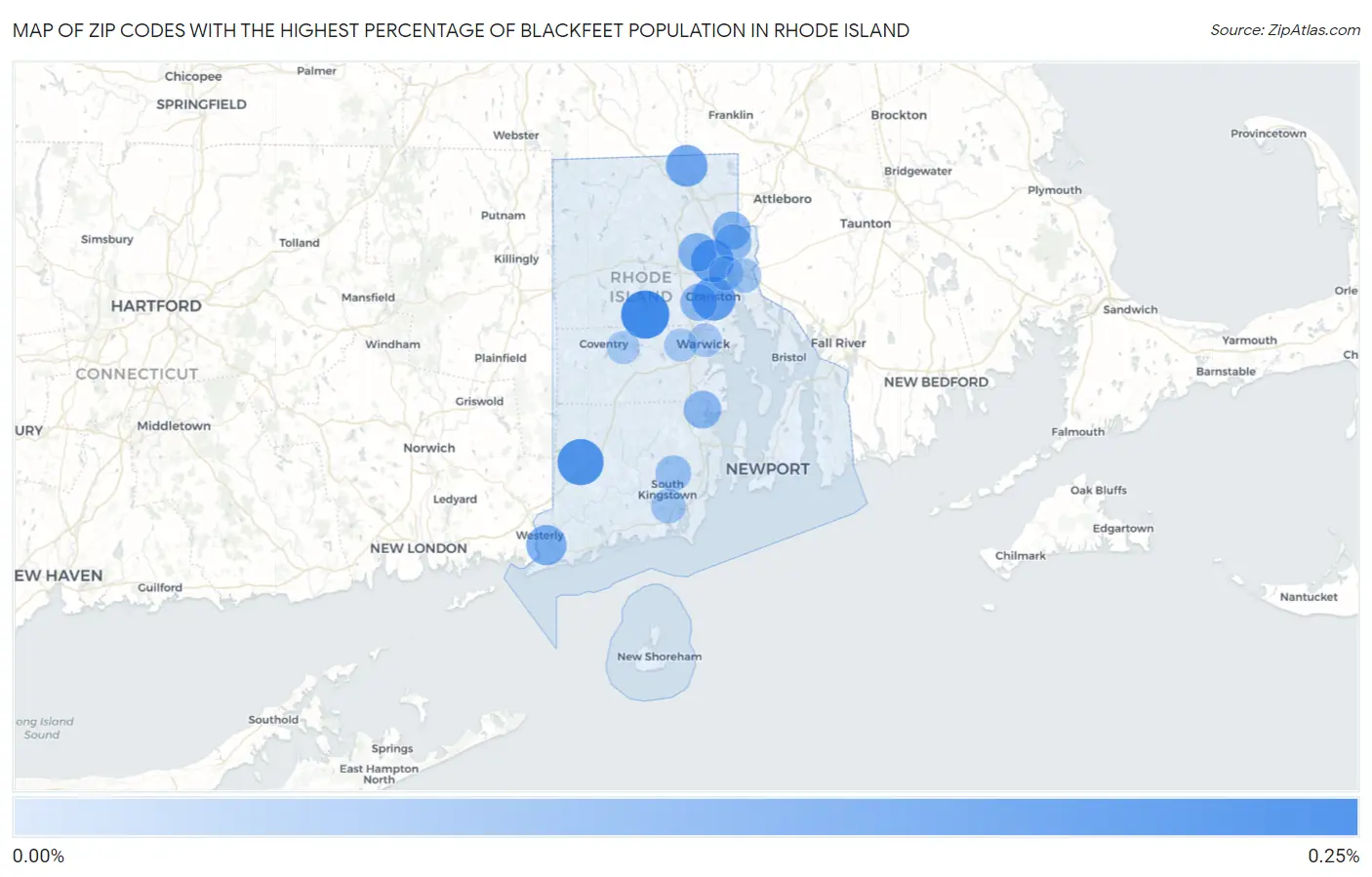 Zip Codes with the Highest Percentage of Blackfeet Population in Rhode Island Map