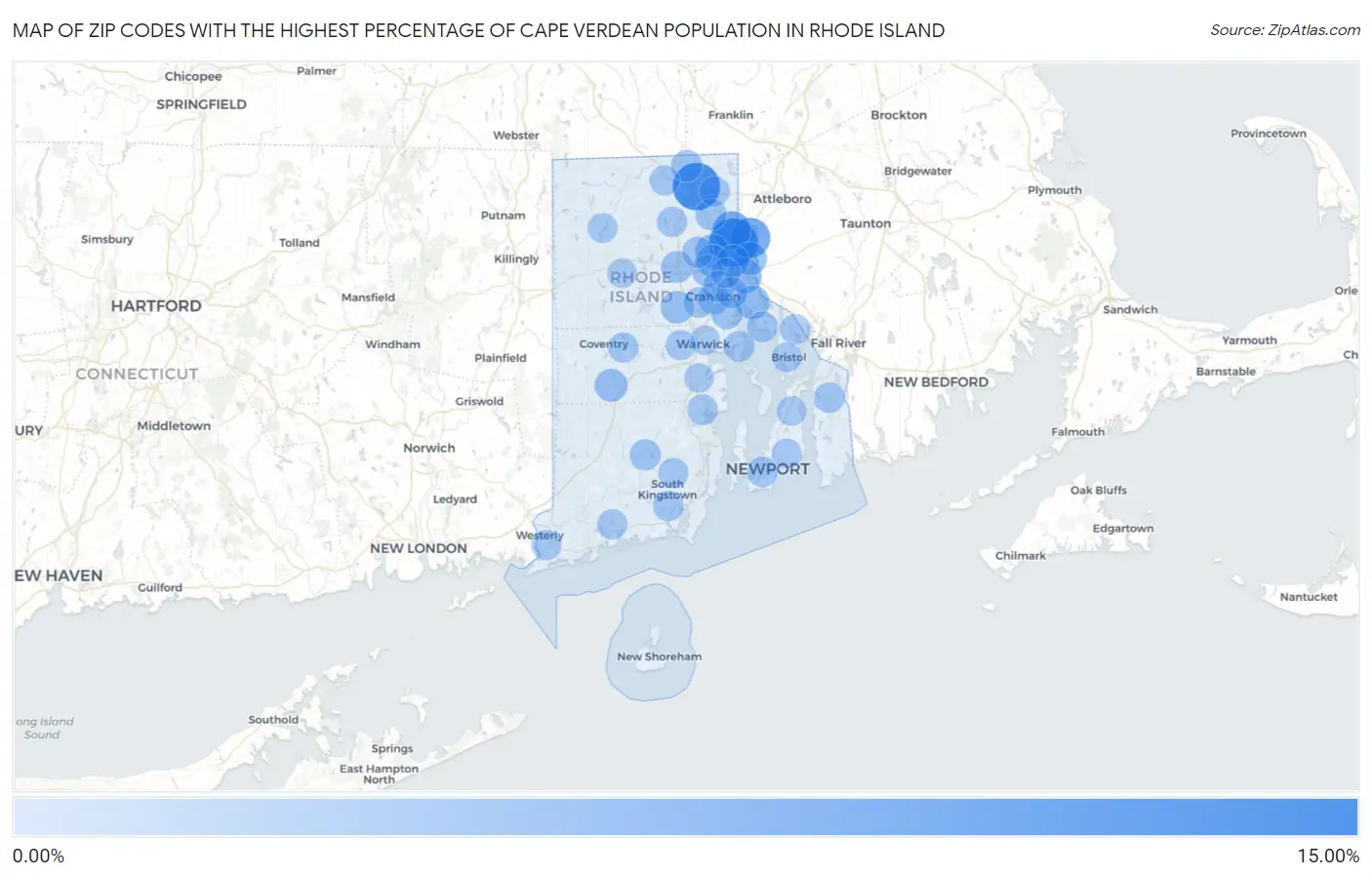 Zip Codes with the Highest Percentage of Cape Verdean Population in Rhode Island Map