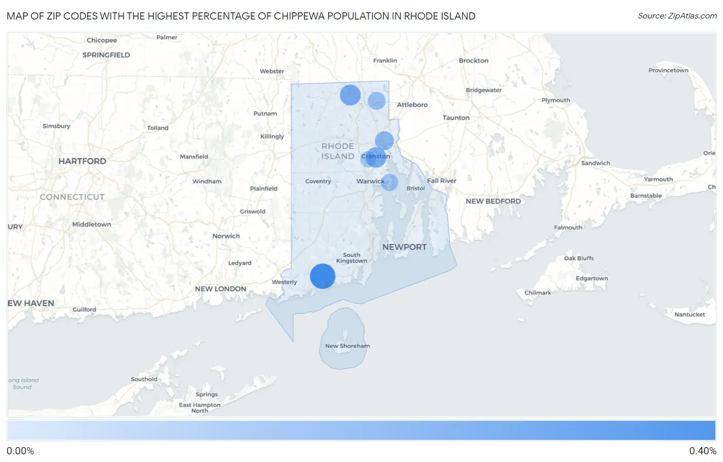 Zip Codes with the Highest Percentage of Chippewa Population in Rhode Island Map