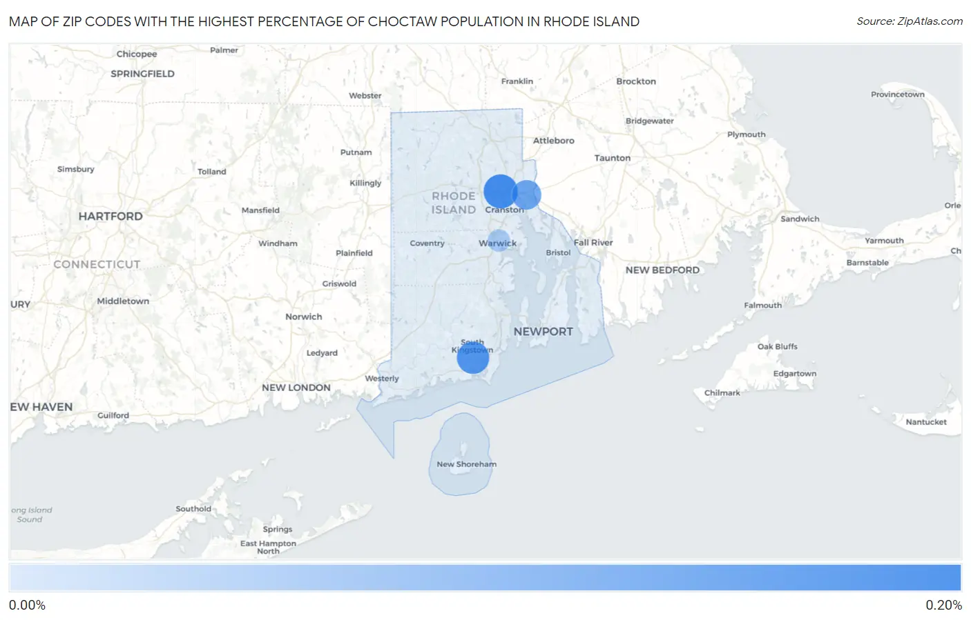 Zip Codes with the Highest Percentage of Choctaw Population in Rhode Island Map