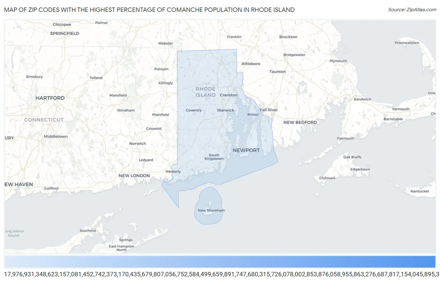 Zip Codes with the Highest Percentage of Comanche Population in Rhode Island Map