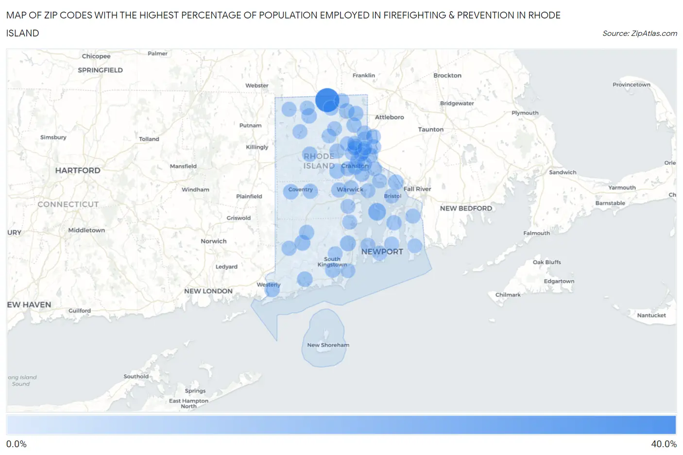 Zip Codes with the Highest Percentage of Population Employed in Firefighting & Prevention in Rhode Island Map