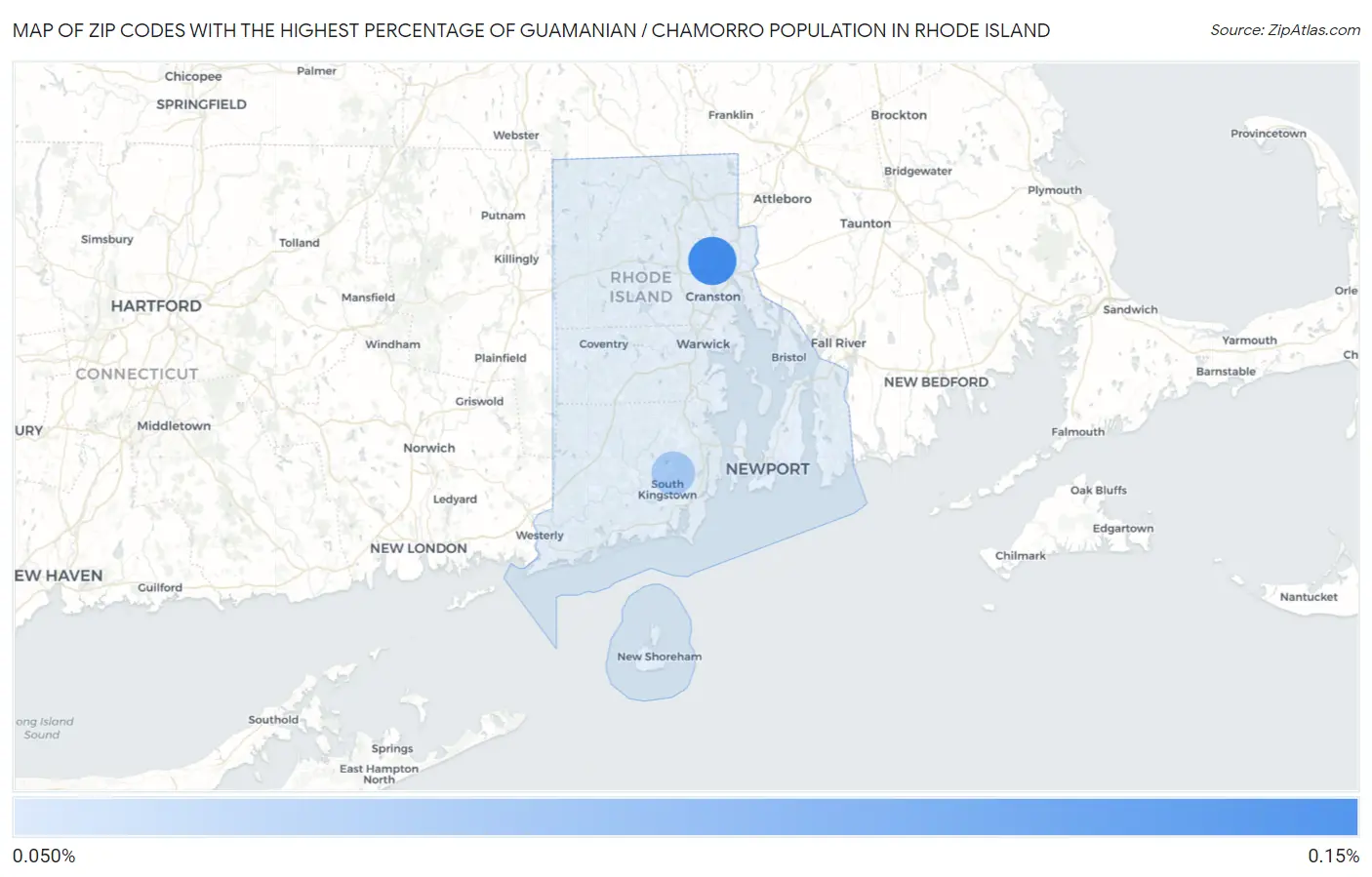 Zip Codes with the Highest Percentage of Guamanian / Chamorro Population in Rhode Island Map