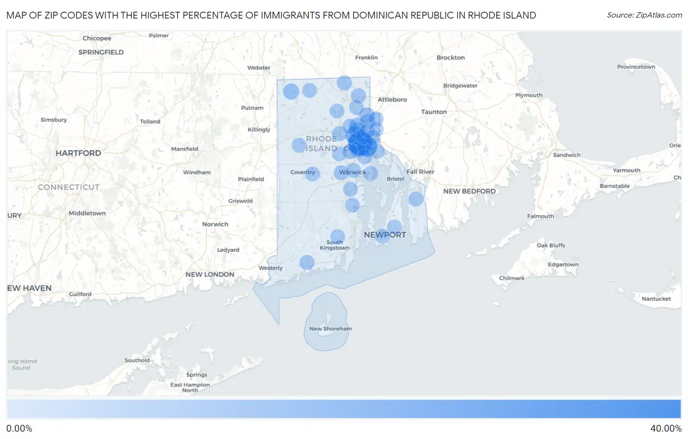 Zip Codes with the Highest Percentage of Immigrants from Dominican Republic in Rhode Island Map