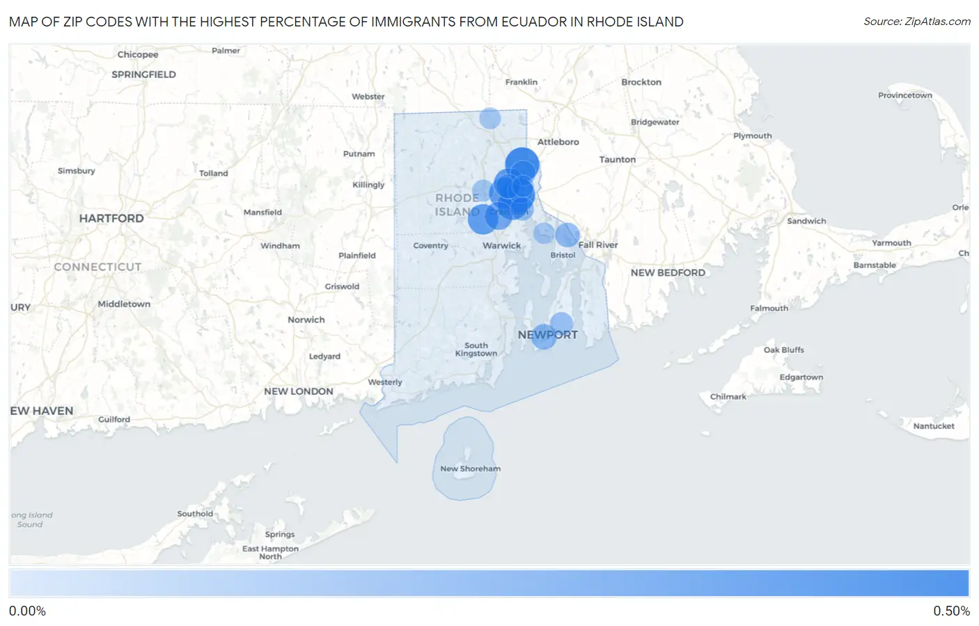 Zip Codes with the Highest Percentage of Immigrants from Ecuador in Rhode Island Map