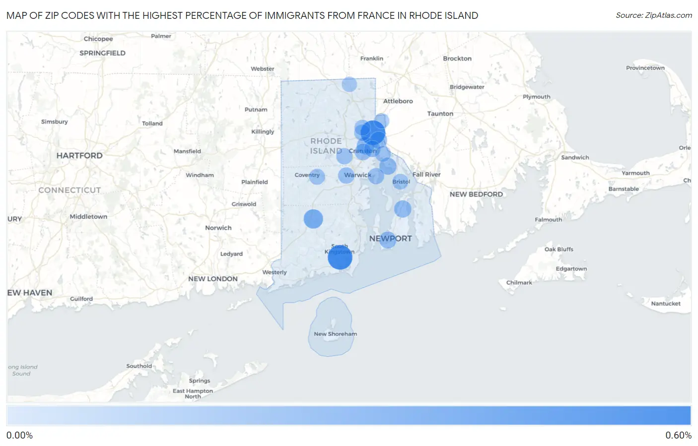 Zip Codes with the Highest Percentage of Immigrants from France in Rhode Island Map