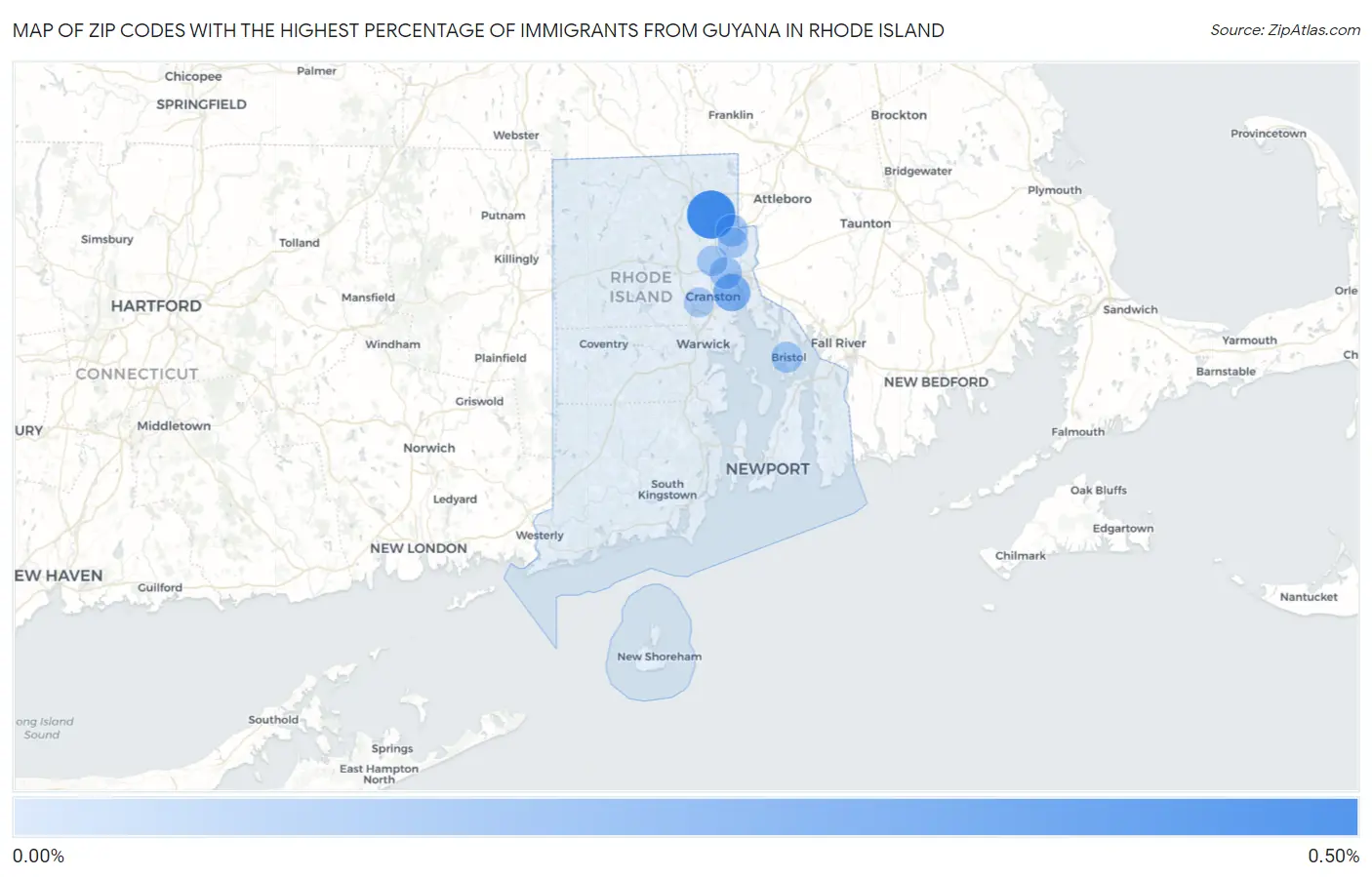 Zip Codes with the Highest Percentage of Immigrants from Guyana in Rhode Island Map