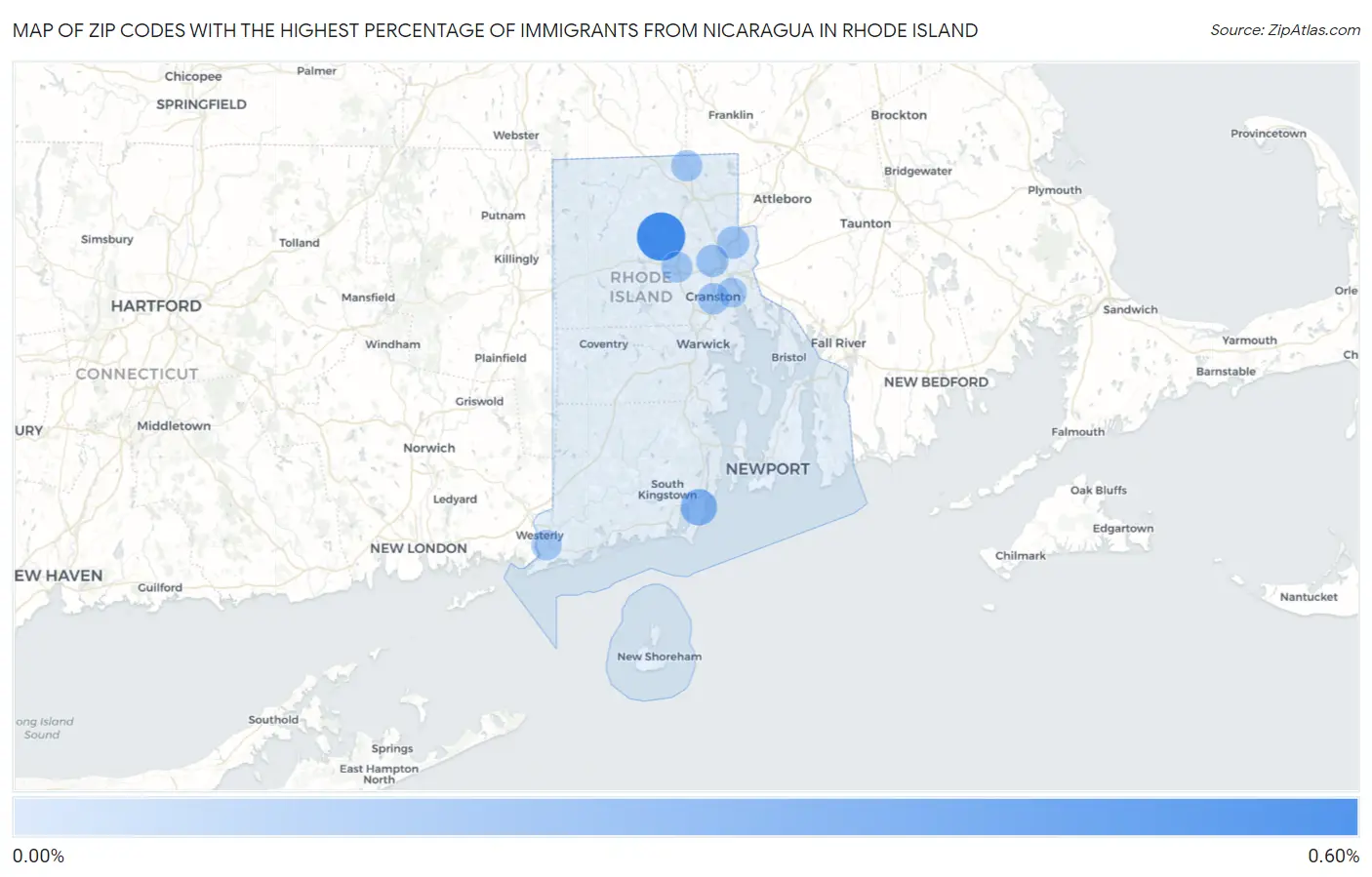 Zip Codes with the Highest Percentage of Immigrants from Nicaragua in Rhode Island Map