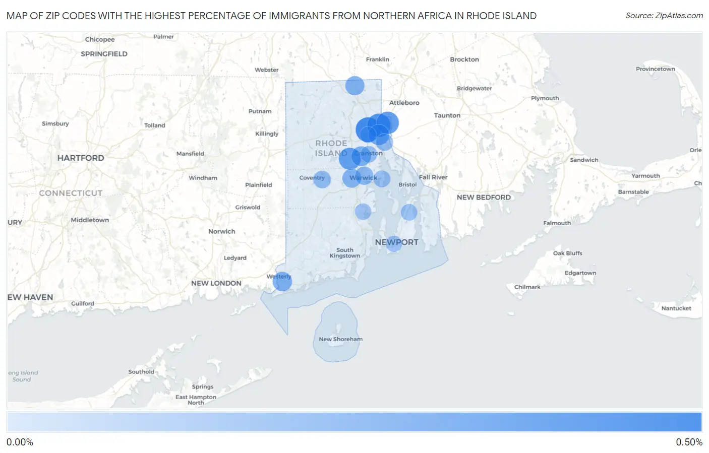 Zip Codes with the Highest Percentage of Immigrants from Northern Africa in Rhode Island Map