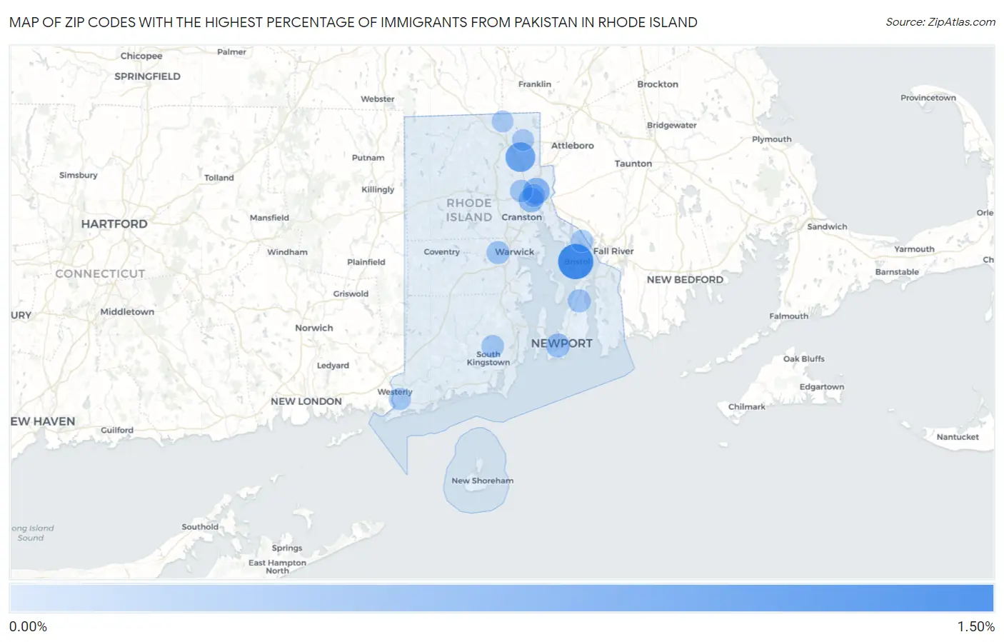 Zip Codes with the Highest Percentage of Immigrants from Pakistan in Rhode Island Map