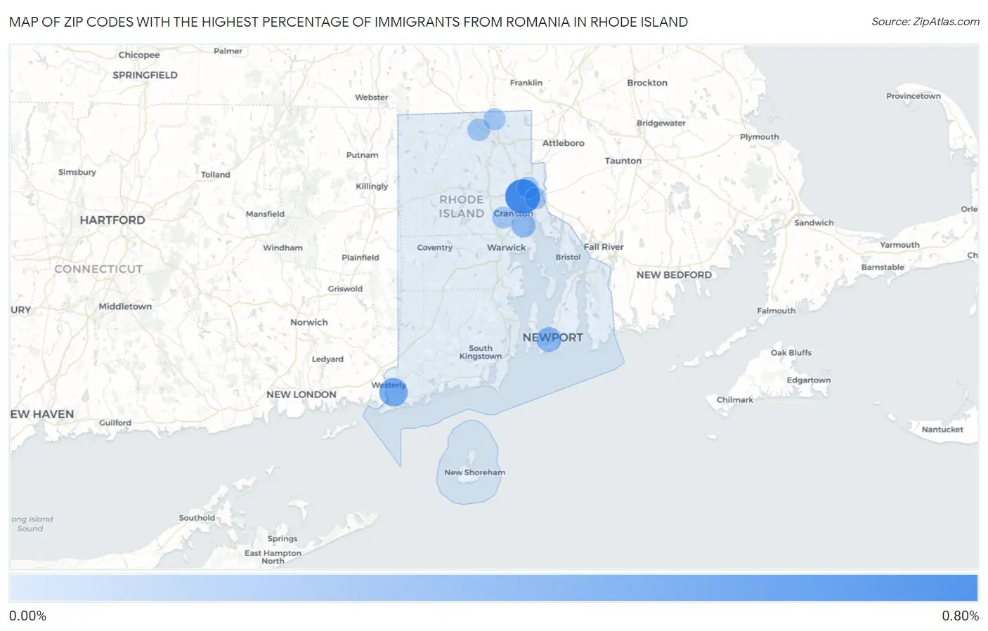 Zip Codes with the Highest Percentage of Immigrants from Romania in Rhode Island Map